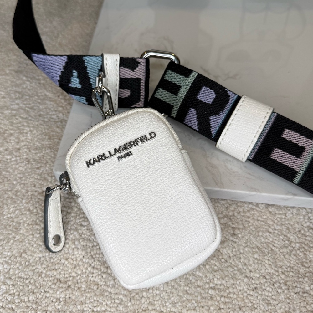 NWT Karl Lagerfeld Paris Maybelle Crossbody Bag White Faux Leather Patch - Picture 3 of 11